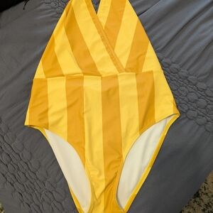 Grace Karin Yellow Striped One Piece Swimsuit